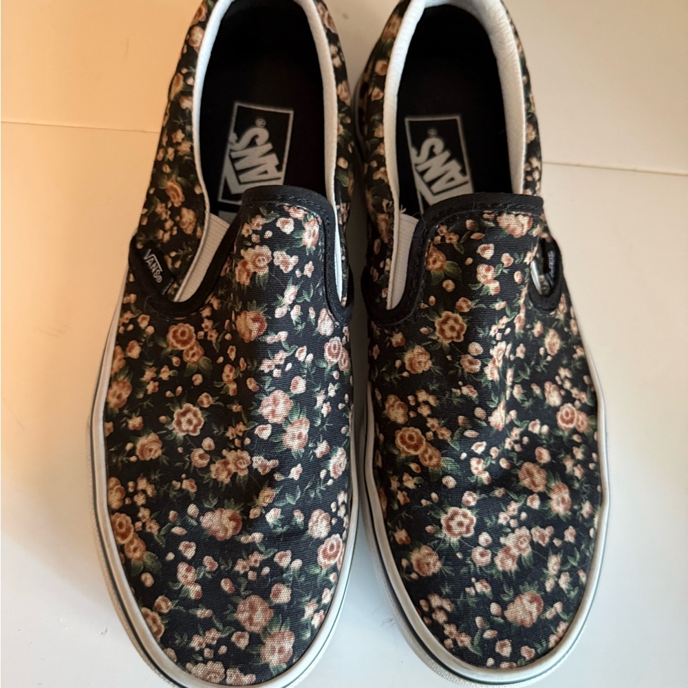 Vans Black Floral Slip-On Shoes